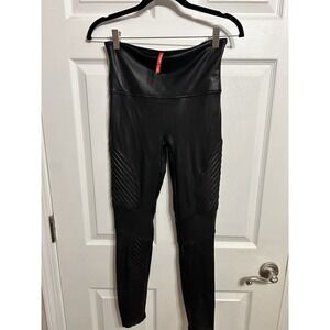 Spanx Women's Faux Leather Moto Leggings Ankle Length L/G Black High Rise
